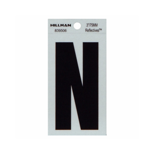 Reflective Adhesive House Address Letter N, Thin Cut, Black Vinyl, 3-In. - pack of 6