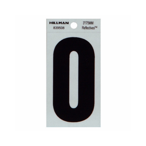 Reflective Adhesive House Address Letter O, Thin Cut, Black Vinyl, 3-In.