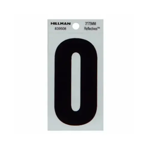 Reflective Adhesive House Address Letter O, Thin Cut, Black Vinyl, 3-In.