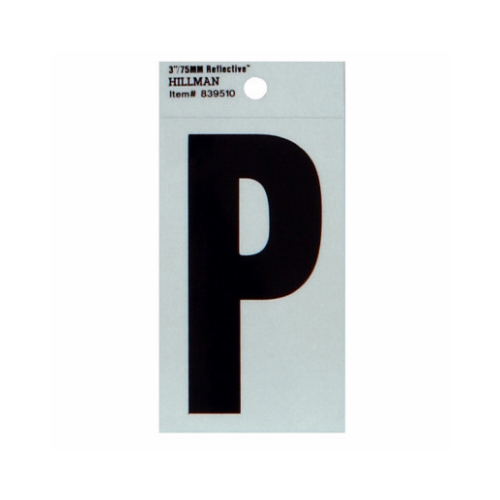 Reflective Adhesive House Address Letter P, Thin Cut, Black Vinyl, 3-In.