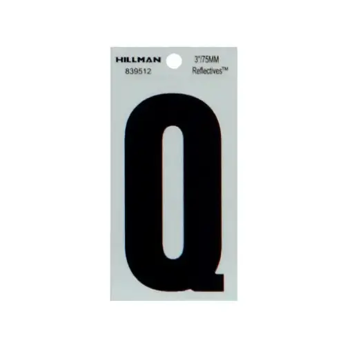 Reflective Adhesive House Address Letter Q, Thin Cut, Black Vinyl, 3-In. - pack of 6