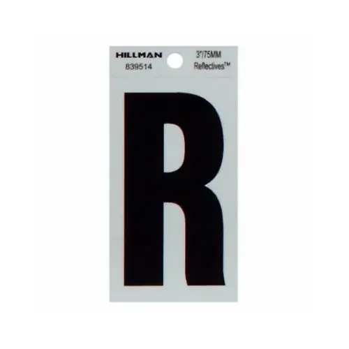 Reflective Adhesive House Address Letter R, Thin Cut, Black Vinyl, 3-In. - pack of 6