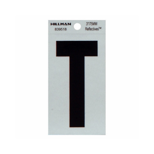 Reflective Adhesive House Address Letter T, Thin Cut, Black Vinyl, 3-In. - pack of 6