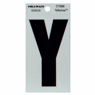 HILLMAN FASTENERS 839528 Reflective Adhesive House Address Letter Y, Thin Cut, Black Vinyl, 3-In.