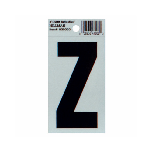 Reflective Adhesive House Address Letter Z, Thin Cut, Black Vinyl, 3-In.