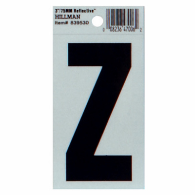 HILLMAN FASTENERS 839530 Reflective Adhesive House Address Letter Z, Thin Cut, Black Vinyl, 3-In.