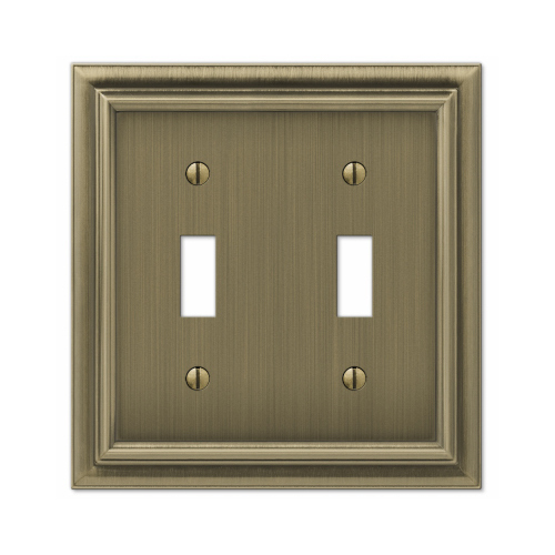 Continental Wall Plate, Brushed Brass, Metal, 2 Toggle