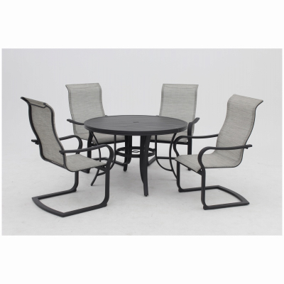 Four Seasons Courtyard ALK08912H01 Palermo Slat-Top Dining Table, Gray Aluminum, 48-In. Round