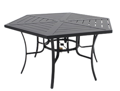 Four Seasons Courtyard BLK00912H01 Naples Slat-Top Dining Table, Steel Frame, 53 x 62-In. Hexagon