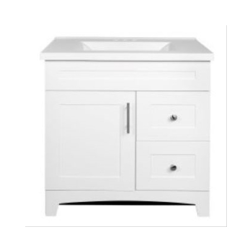 Royal Cabinets 80-8104-2-1602 Shaker Door & Drawer Vanity Combo, White Finish & White Marble Top, 30-In. Wide