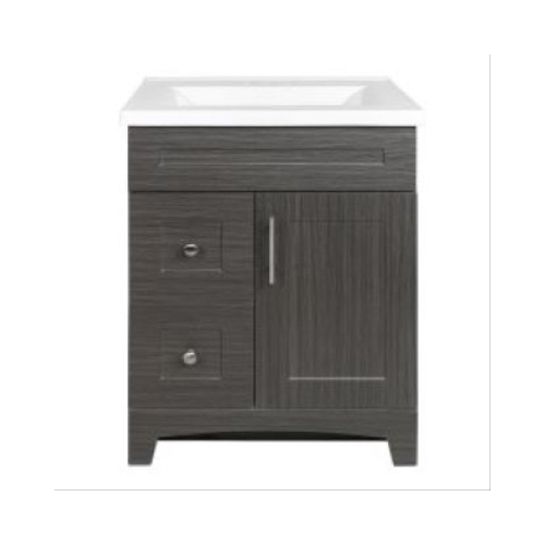 Royal Cabinets 80-8105-2-1601 Shaker Door & Drawer Vanity Combo, Moderna Grigio Finish & White Marble Top, 24-In. Wide