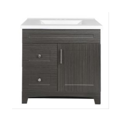 Royal Cabinets 80-8105-2-1602 Shaker Door & Drawer Vanity Combo, Moderna Grigio Finish & White Marble Top, 30-In. Wide