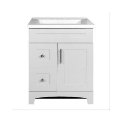 Shaker Door & Drawer Vanity Combo, Fashion Grey Finish & White Marble Top, 24-In. Wide
