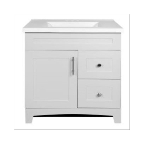 Shaker Door & Drawer Vanity Combo, Fashion Grey Finish & White Marble Top, 30-In. Wide