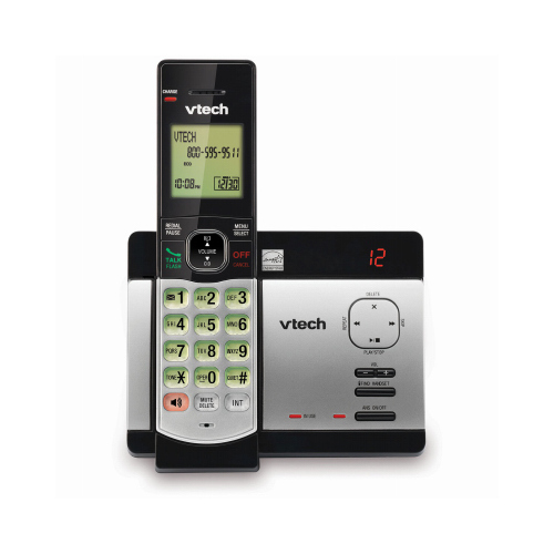 6.0 Expandable Cordless Phone with 1 Handset, Answering System and Caller ID, Silver/Black