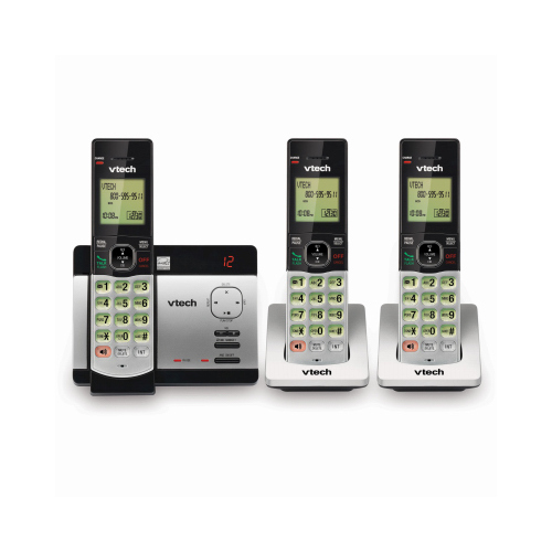 6.0 Expandable Cordless Phone with 3 Handsets, Answering System and Caller ID, Silver/Black