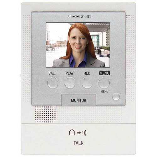 Aiphone JF-2MED JF Series Surface Mount 1-Channel Color Video Master Station Intercom with Door Release, Picture, Message, White - Gray