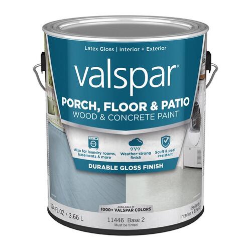Valspar 009.0011446.007 Floor and Patio Coating Porch, Floor & Patio Wood & Concrete Paint Gloss Clear Base 2 1 gal Clear