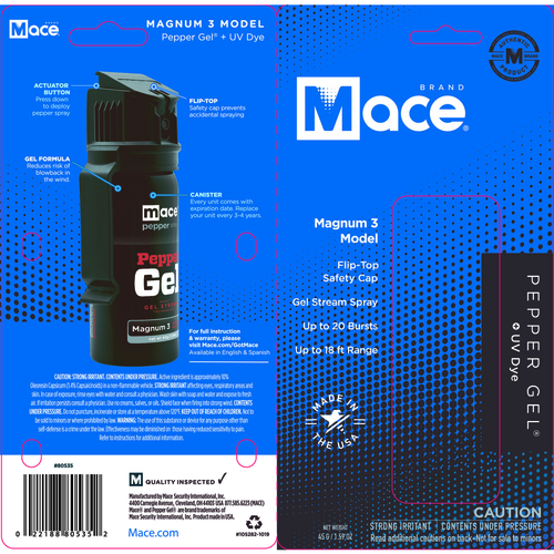 Mace 80535 Gel Pepper Spray Magnum 3 Black Aluminum/Plastic Black