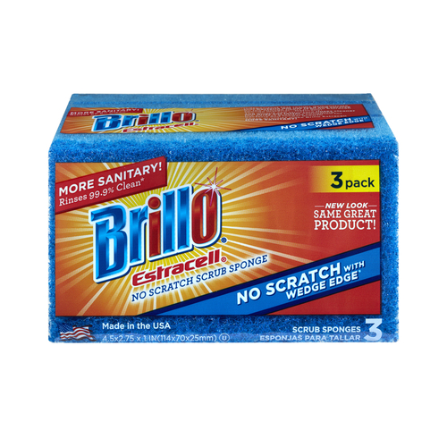 Brillo 21034 Scrubber Sponge Estracell Non-Scratch For Kitchen 4.5" L Blue