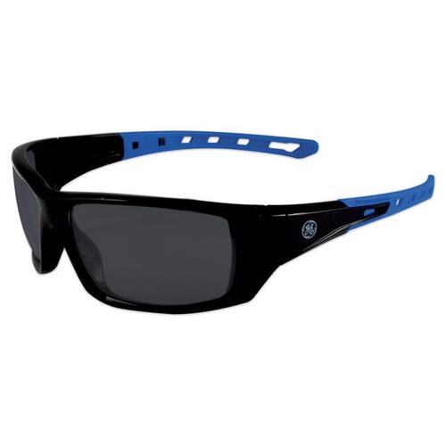 General Electric GE104SAF Impact-Resistant Safety Glasses 04 Series Anti-Fog Smoke Lens Black/Blue Frame
