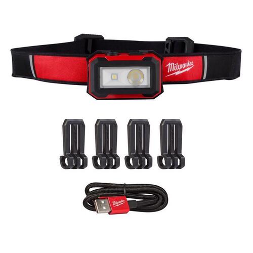 Rechargeable Headlamp and Task Light, Lithium-Ion Battery, LED Lamp, 450, Spot, Flood Beam Black/Red