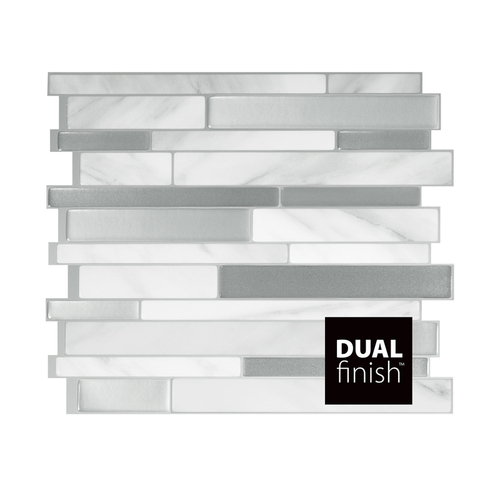 Smart Tiles SM1060-4-XCP6 Adhesive Wall Tile 9.63" W X 11.55" L Gray/White Mosaic Vinyl 4 pc Mosaic - pack of 6