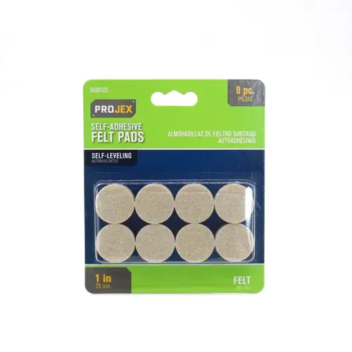 Protective Pad Felt Self Adhesive White Round 1" W White