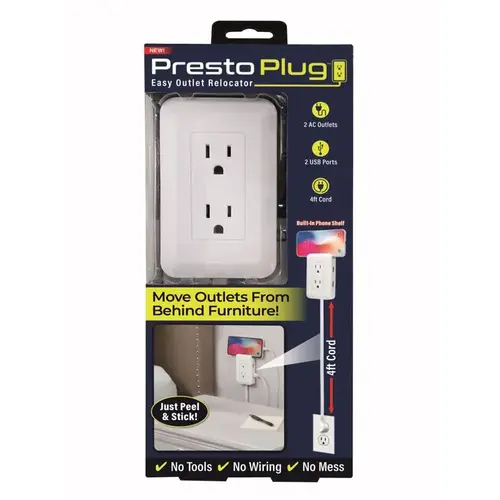 As Seen on TV SKT-MC12/4 Outlet Extender Presto Plug Peel and Stick White