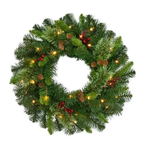 Wreath Home 24" D LED Prelit Warm White Mixed Pine