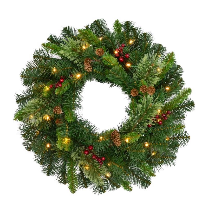 Celebrations MCPWR24BOWWA Wreath Home 24" D LED Prelit Warm White Mixed Pine