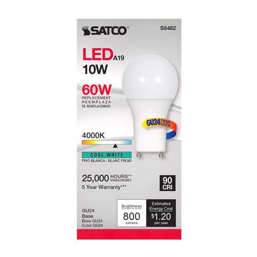 Satco S8482 LED Bulb A19 GU24 Cool White 60 Watt Equivalence Frosted