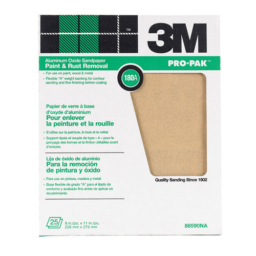 210N Coated Aluminum Oxide Brown Sand Paper Sheet - 9" Width x 11" Length - Paper Backing - A Weight - 180 Grit - Very Fine