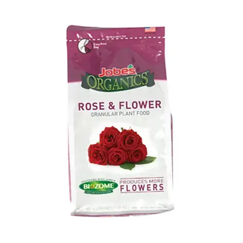 Jobes 09426 Rose and Flower Organic Plant Food, 4 lb Bag, Granular, 3-4-3 N-P-K Ratio Brown