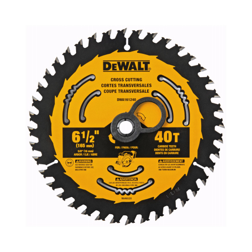 DEWALT DWA161240 Circular Saw Blade, 6-1/2 in Dia, 5/8 in Arbor, 40-Teeth