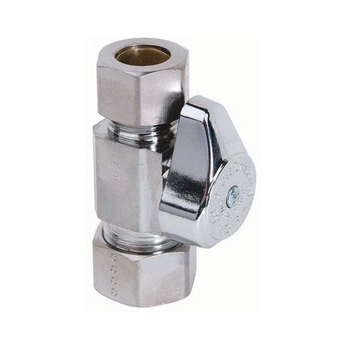 Stop Valve, 1/2 x 1/2 in Connection, Compression, 125 psi Pressure, Brass Body