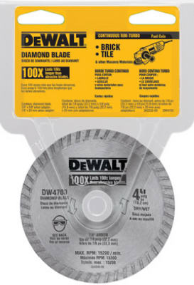 DEWALT DW4700 Circular Blade, 4 in Dia, 5/8 in Arbor, Diamond Cutting Edge, Continuous Rim