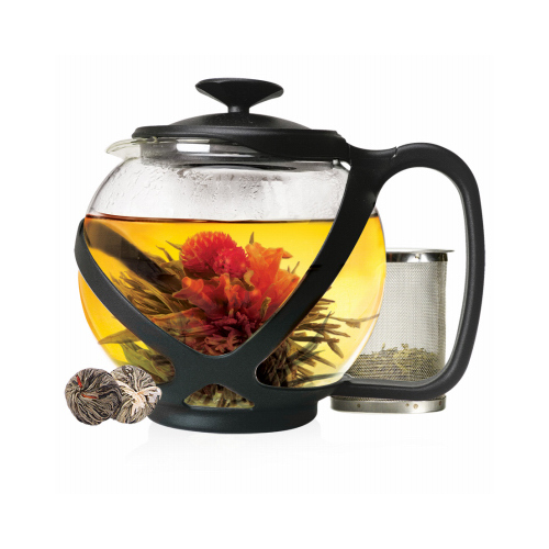 Tempo Series Teapot, 40 oz Capacity, Borosilicate Glass, Black/Red