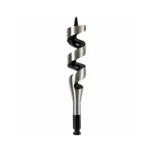 Auger Drill Bit, 1-1/4 in Dia, 6 in OAL, Hollow Center Flute, 7/16 in Dia Shank, Ball Groove Shank Silver