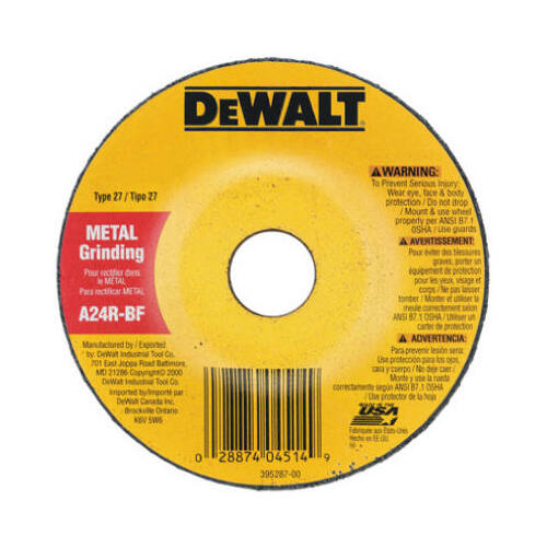 Grinding Wheel, 4 in Dia, 1/4 in Thick, 5/8 in Arbor, 24 Grit, Very Coarse, Aluminum Oxide Abrasive Black/Yellow