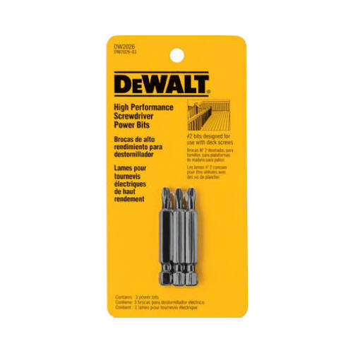 Power Bit, #2 Drive, Phillips Drive, 1/4 in Shank, Hex Shank, 2 in L, Steel Zinc Phosphate - pack of 3