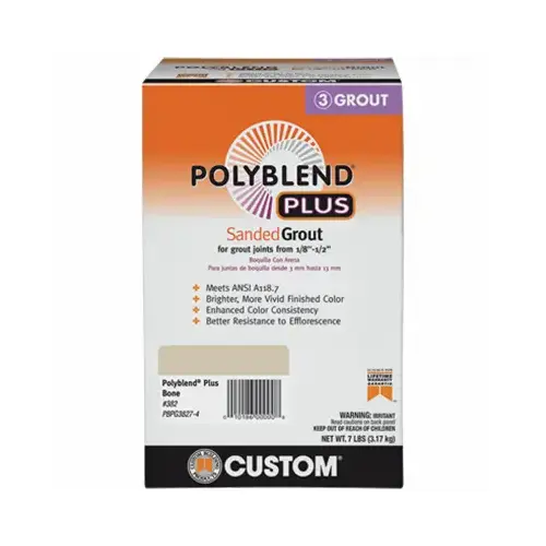 CUSTOM BUILDING PRODUCTS, INC. PBPG3827-4 Polyblend Plus Sanded Grout, Solid Powder, Characteristic, Bone, 7 lb Box