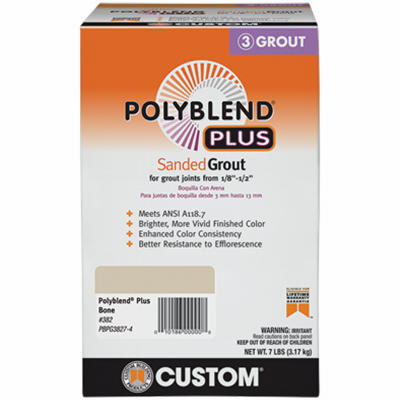 CUSTOM BUILDING PRODUCTS, INC. PBPG3827-4 Polyblend Plus Sanded Grout, Solid Powder, Characteristic, Bone, 7 lb Box