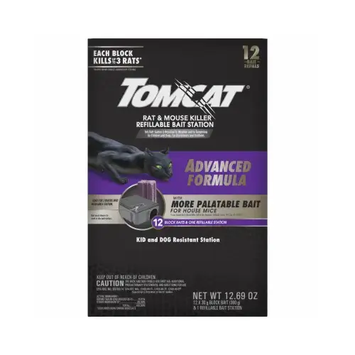 Rat and Mouse Killer Refillable Bait Station, 3 Rats Bait, Purple/Violet