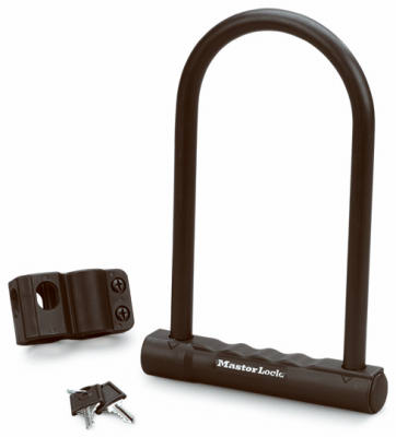 Master Lock 8170D U-Lock, Keyed Different Key, 1/2 in Dia Shackle, Steel Body, 6-1/8 in W Body Black