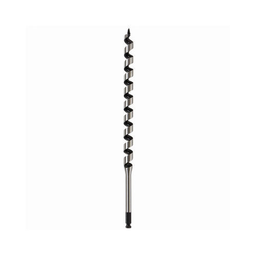 Auger Drill Bit, 7/8 in Dia, 17 in OAL, Hollow Center Flute, 7/16 in Dia Shank, Ball Groove Shank Silver