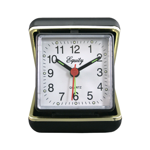 Travel Alarm Clock Equity 3.5" Black Analog Battery Operated Black