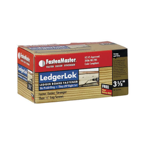 FastenMaster FMLL358-50 Deck Screws LedgerLok No. 3 X 3-5/8" L Hex Hex Washer Head Galvanized