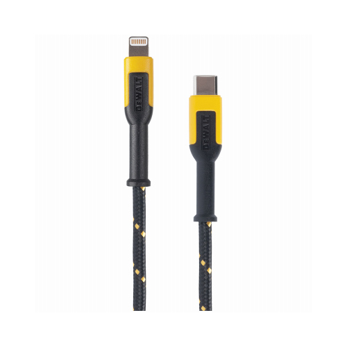 DEWALT 131 1357 DW2 Charger Cable, iOS, USB-C, Kevlar Fiber Sheath, Black/Yellow Sheath, 4 ft L
