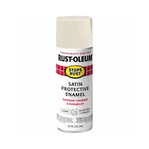 STOPS RUST Enamel Paint, Low Satin, Almond, 12 oz, Aerosol Can - pack of 6